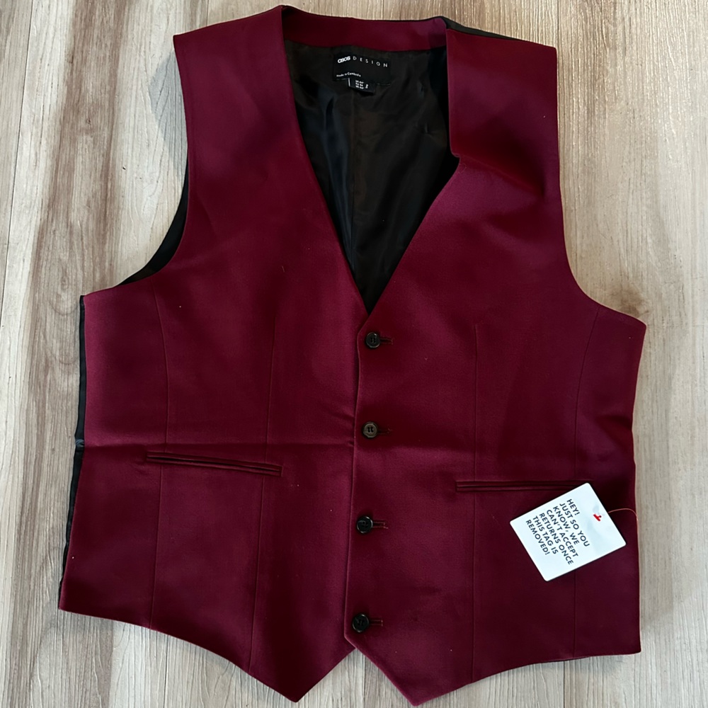 ASOS Design Skinny Suit Vest 44” Burgundy